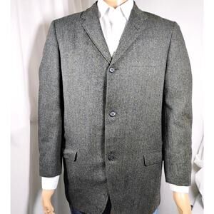 Vtg Classic Wool Herringbone Blazer Black USA Union Preppy Academia Fits 44R